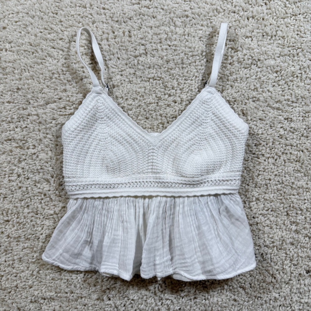 Hollister White Crochet Cami Top S Boho Summer Beach Cottagecore Coastal